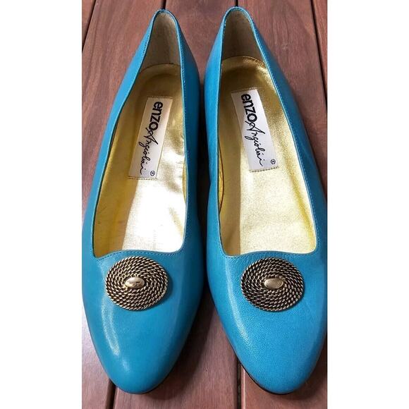 New VTG Enzo Angiolini Shoes Turquoise Medallion Slip‎ On Flats Leather RARE 6.5 - Picture 1 of 5